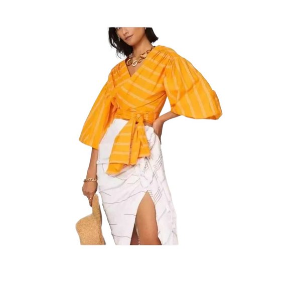 Acler Wyatt Exaggerated Long Puff Sleeve Tie Front Wrap Blouse Size 6 - Picture 6 of 8